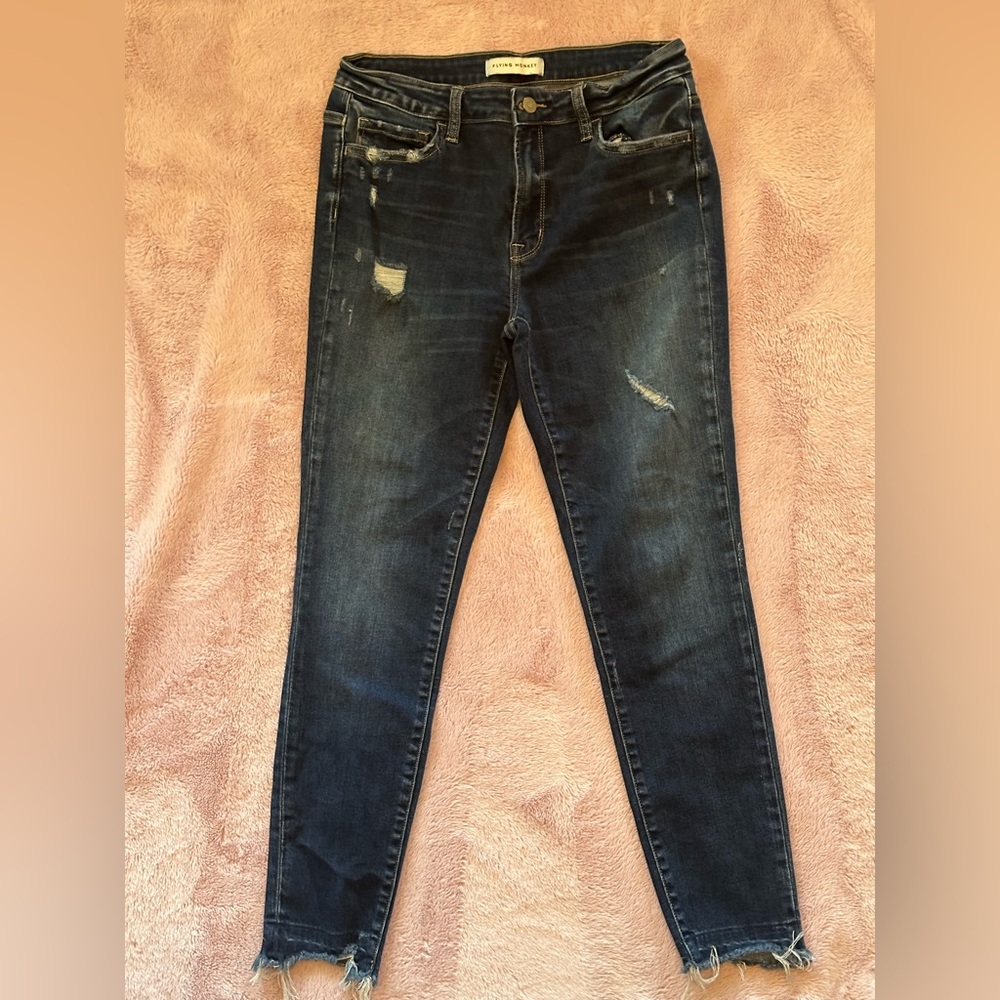 Flying Monkey Women's Dark Distressed Skinny Jeans